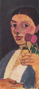 Self-Portrait with Two Flowers in Raised Left Hand